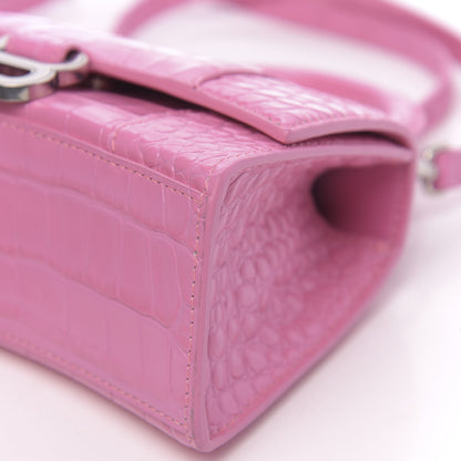 Balenciaga Shiny Calfskin Crocodile Embossed Hourglass Top Handle Bag XS Baby Pink 8 of 9