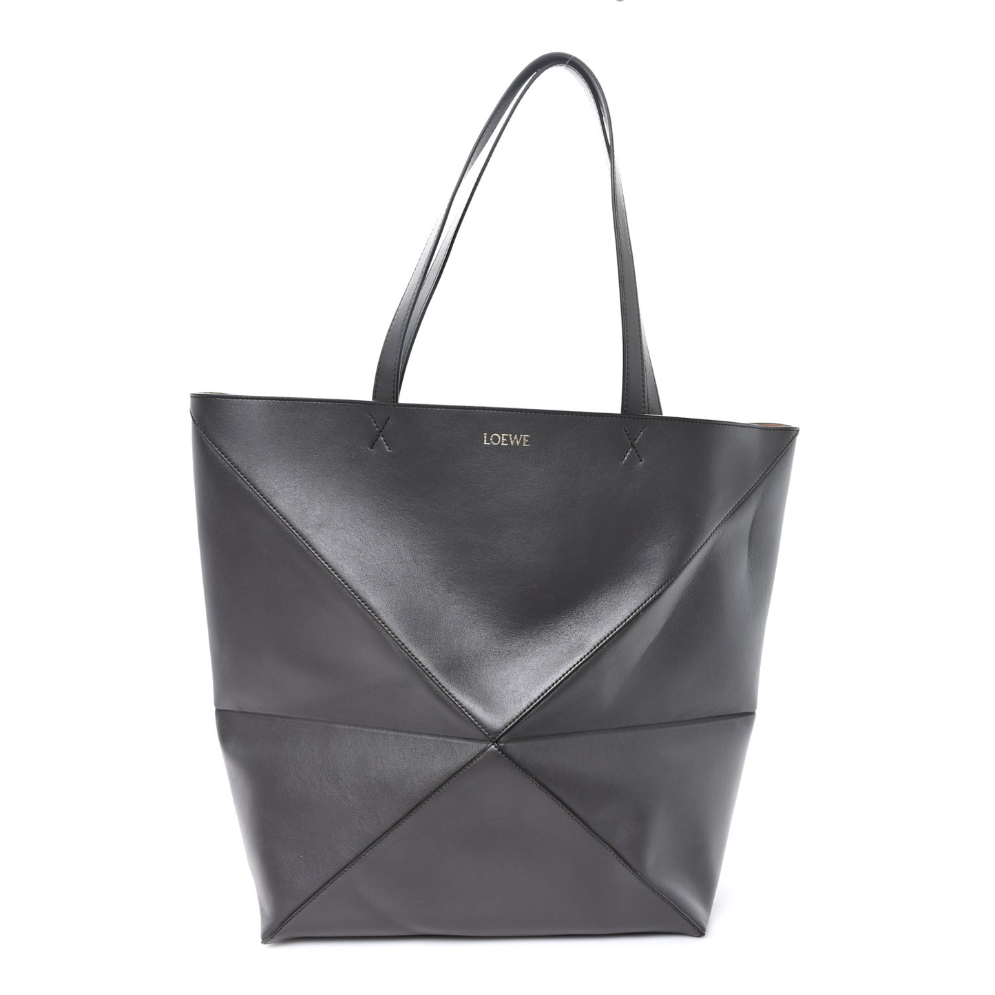 Shiny Calfskin Large Puzzle Fold Tote Dark Grey