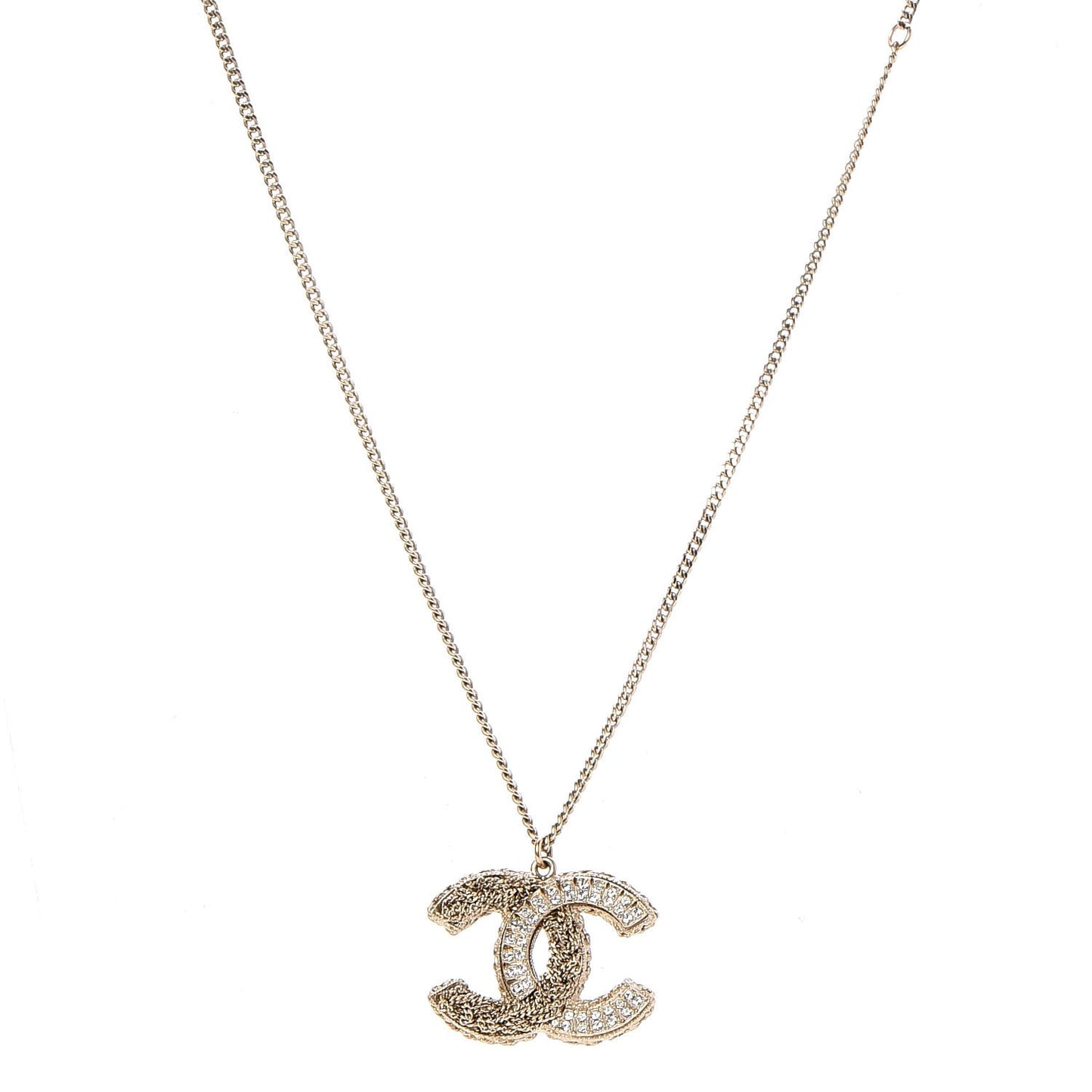 Crystal Chain CC Necklace Light Gold