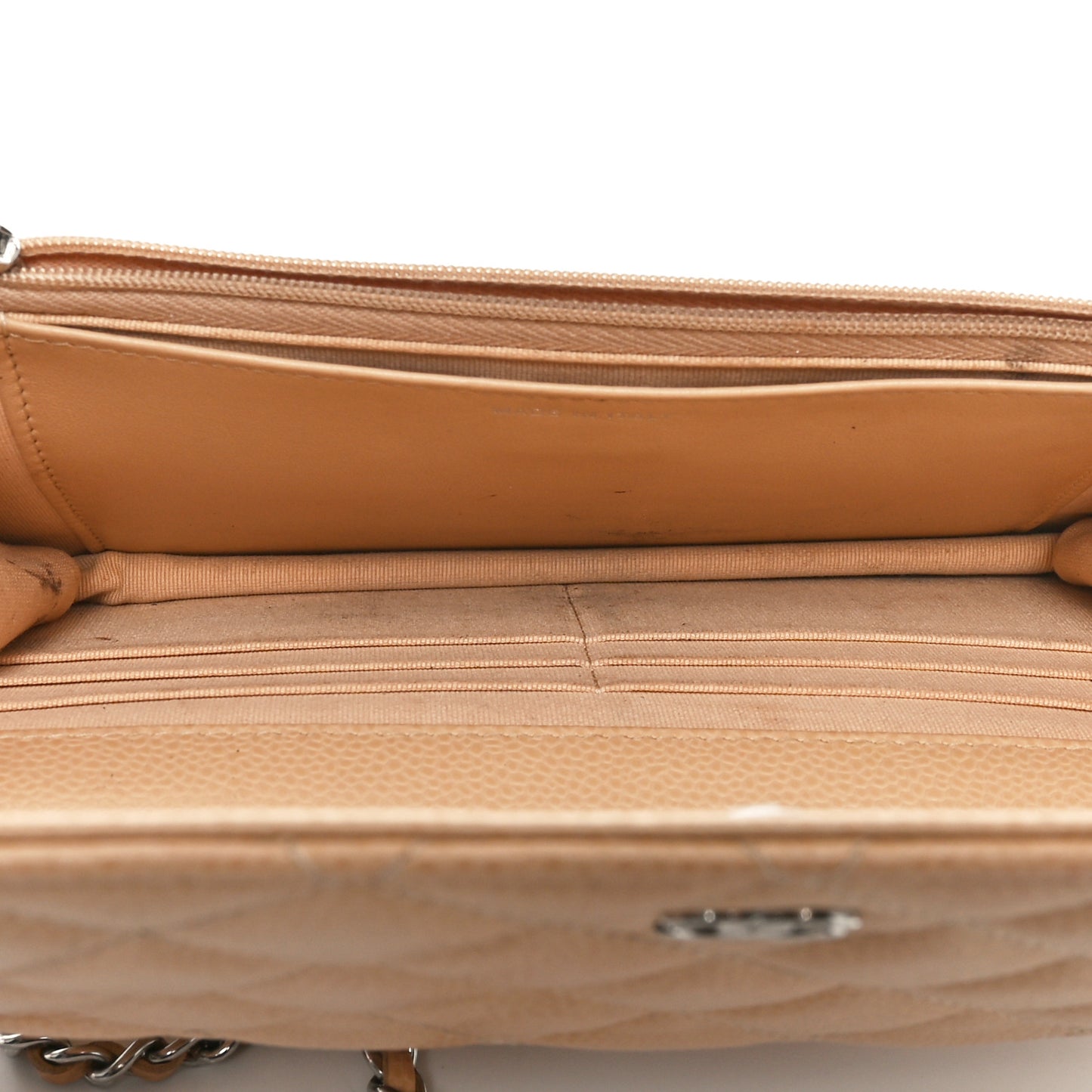 Caviar Quilted Wallet on Chain WOC Beige