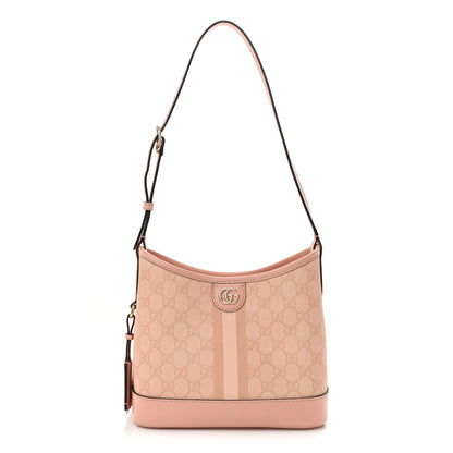 Gucci GG Supreme Monogram Textured Dollar Calfskin Web Small Ophidia Bucket Shoulder Bag Rose Pink 1 of 10