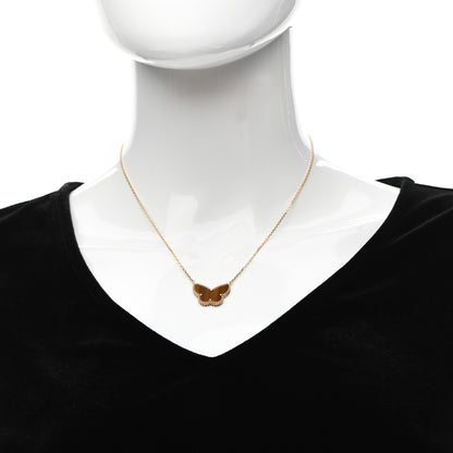 Van Cleef & Arpels 18K Yellow Gold Tiger Eye Lucky Alhambra Butterfly Pendant Necklace 2 of 6