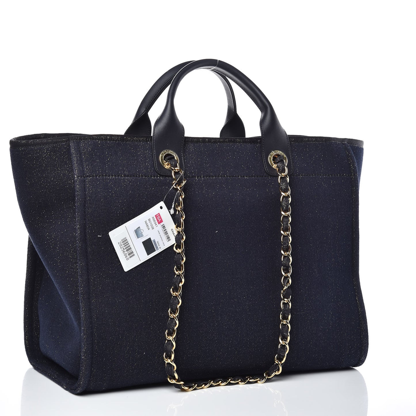 Lurex Canvas Medium Deauville Tote Navy Blue Gold