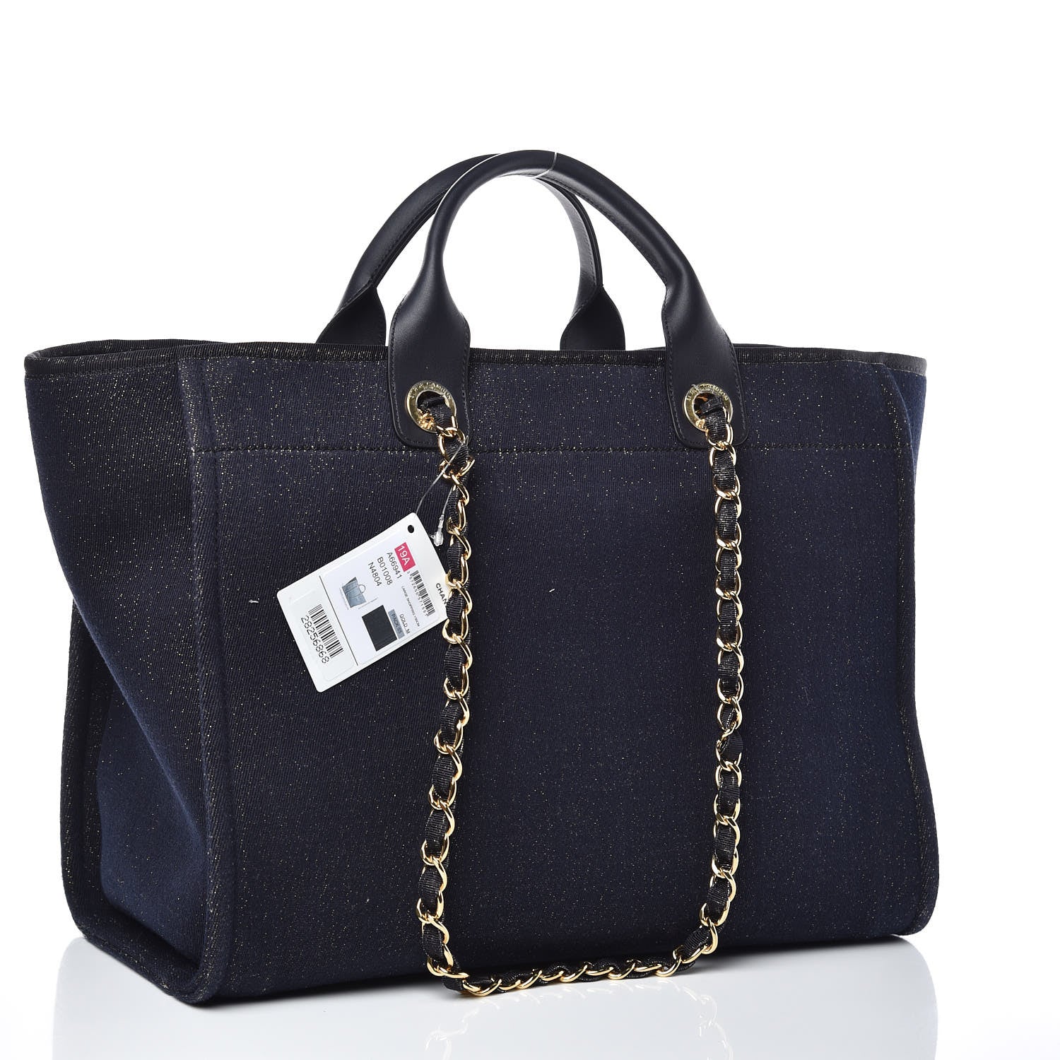 Chanel Lurex Canvas Medium Deauville Tote Navy Blue Gold 3 of 7