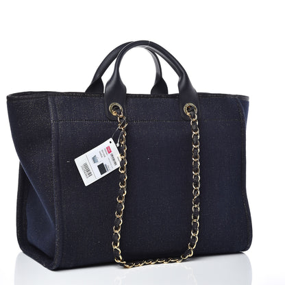 Chanel Lurex Canvas Medium Deauville Tote Navy Blue Gold 3 of 7