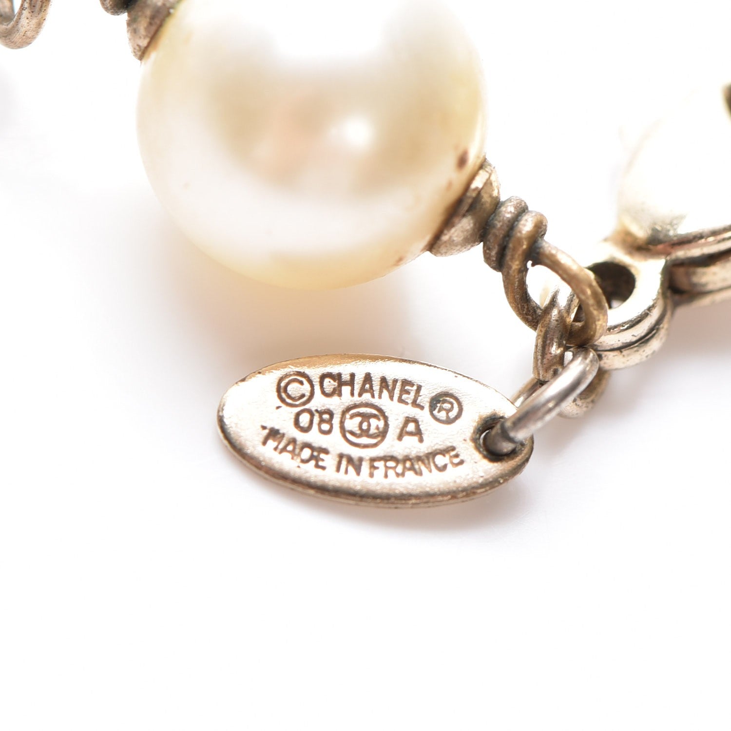 Chanel Pearl Crystal CC Beaded Long Necklace Gold 5 of 6
