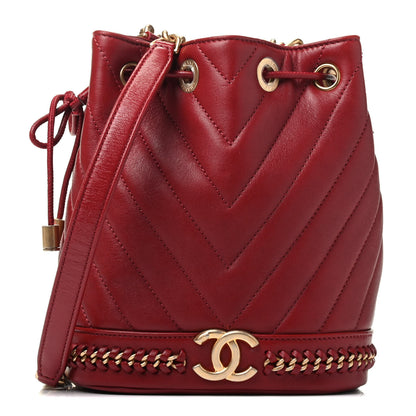 Chanel Sheepskin Chevron Quilted Small Drawstring Bag Dark Red 1 of 9