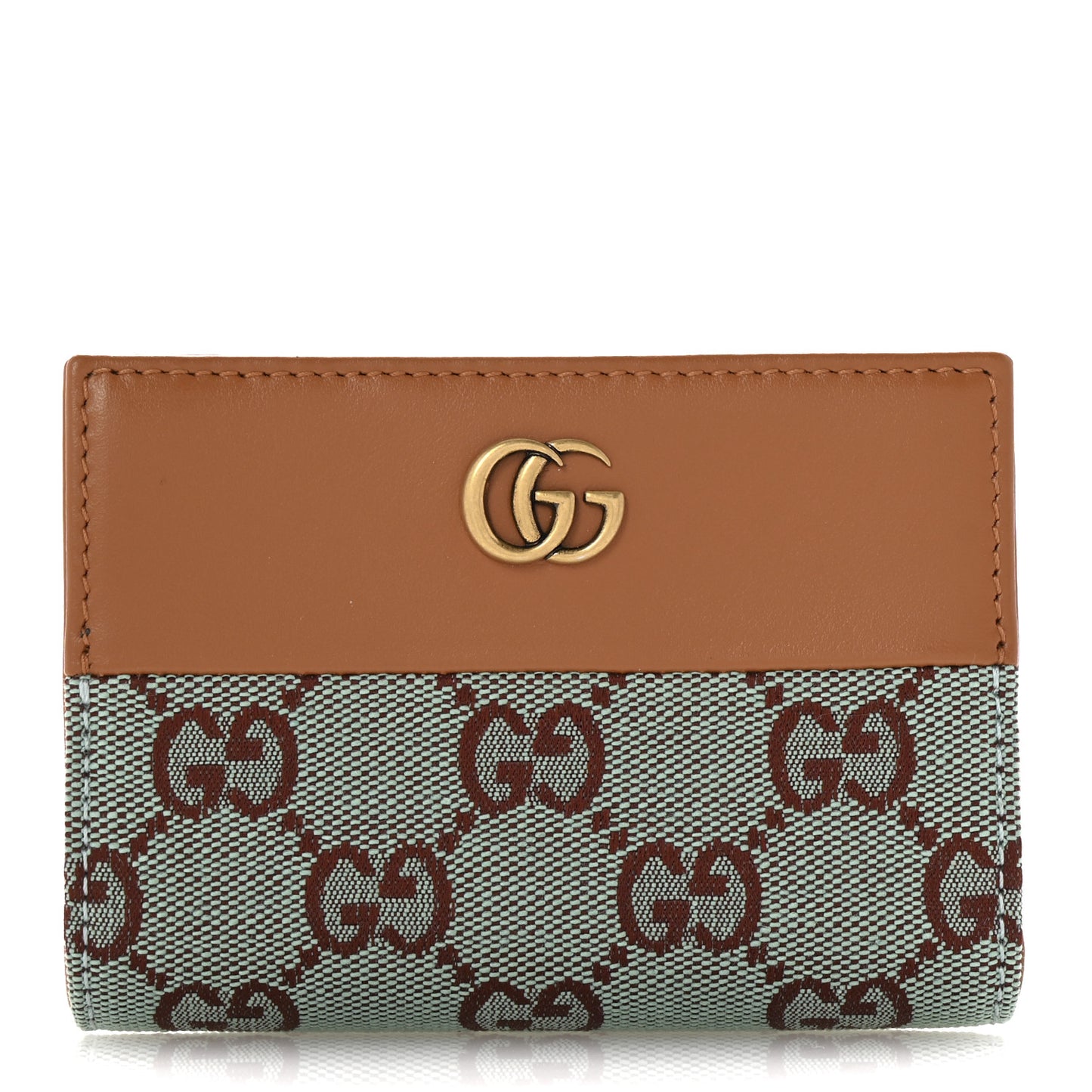 Moire Calfskin Monogram Bi-Fold Wallet Azure Harness Brown