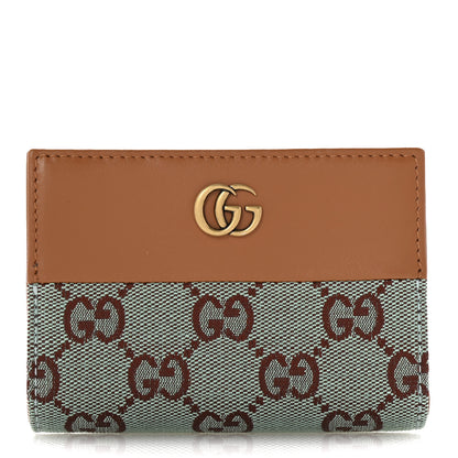 Gucci Moire Calfskin Monogram Bi-Fold Wallet Azure Harness Brown 1 of 9
