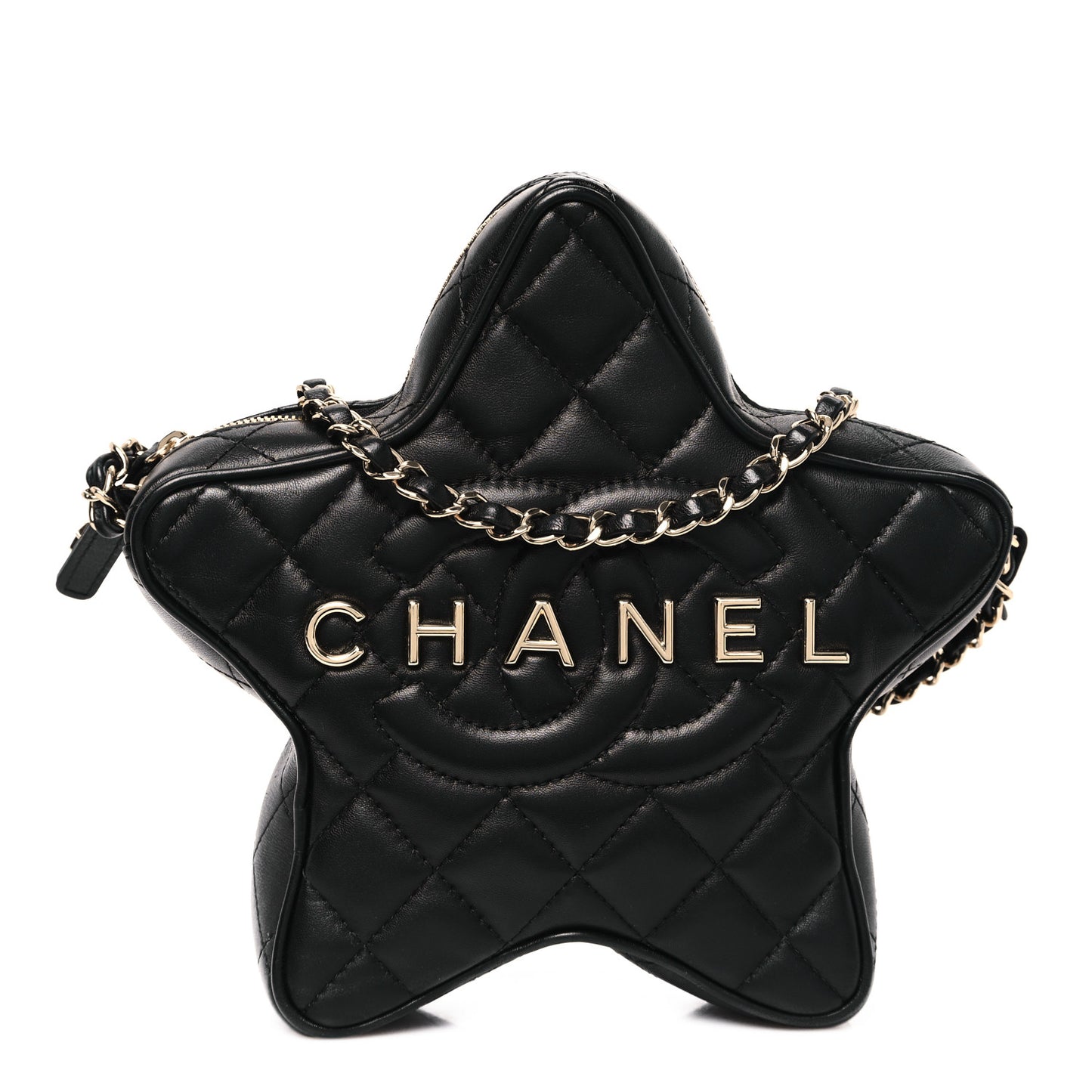Lambskin Quilted Walk of Fame Star Bag Black