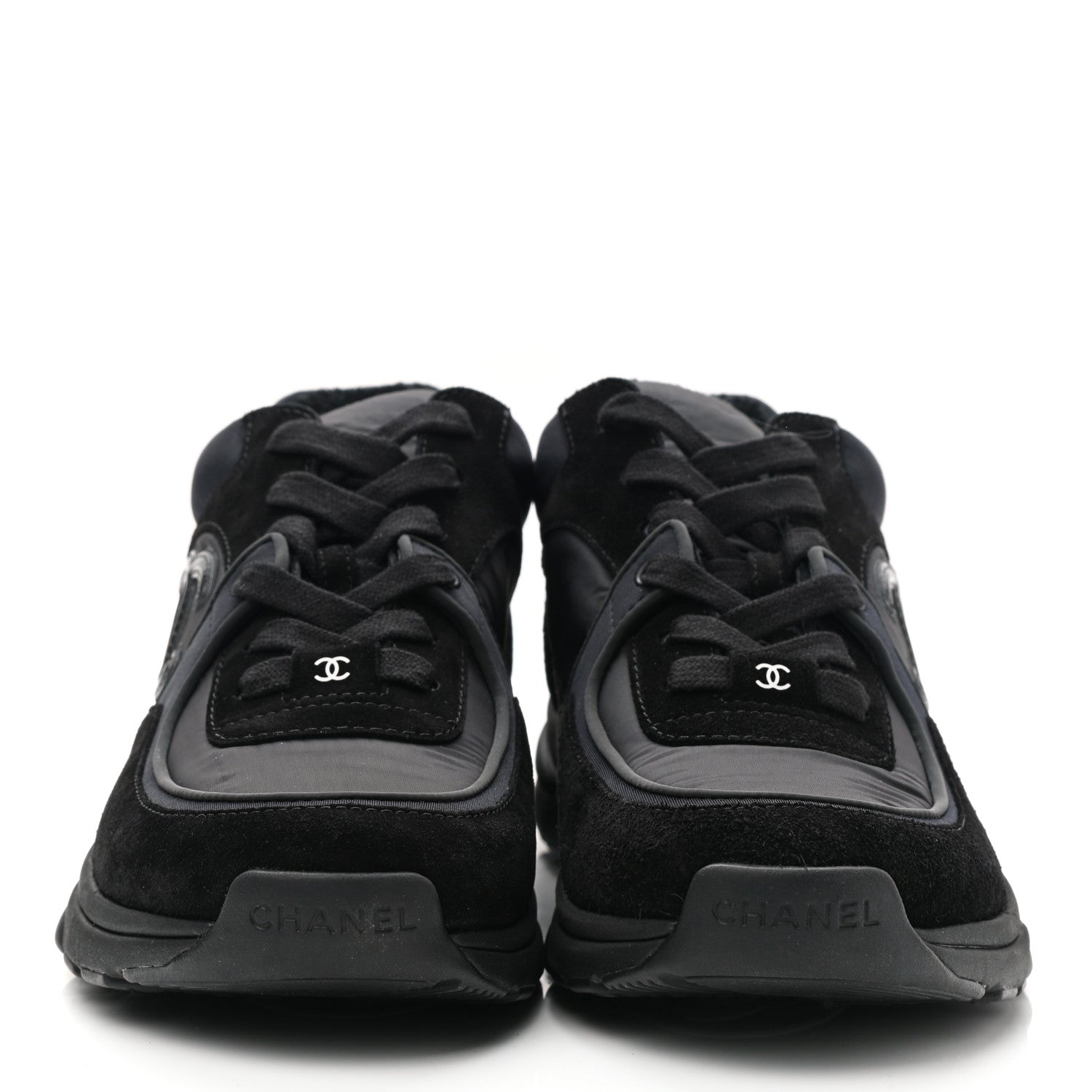 Chanel Fabric Calfskin Suede CC Sneakers 38 Black 2 of 9