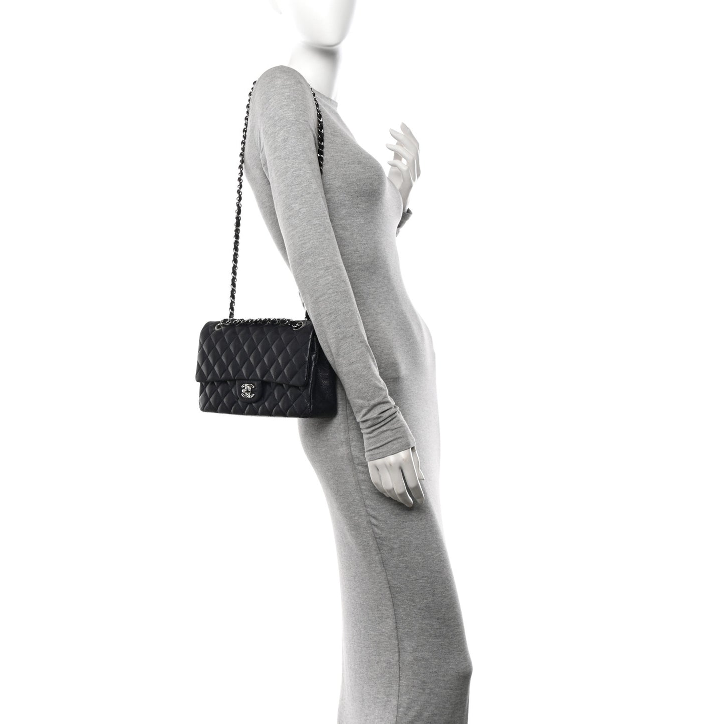 Caviar Quilted Medium Double Flap Navy