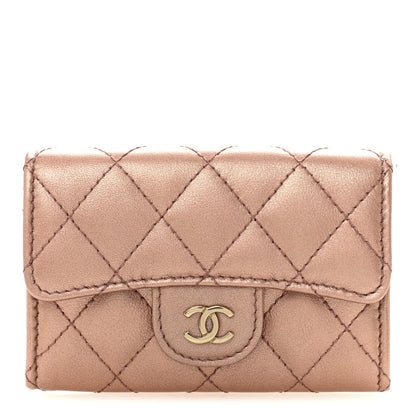 Chanel Metallic Lambskin Quilted Flap Card Holder Wallet Dark Pink 1 of 10