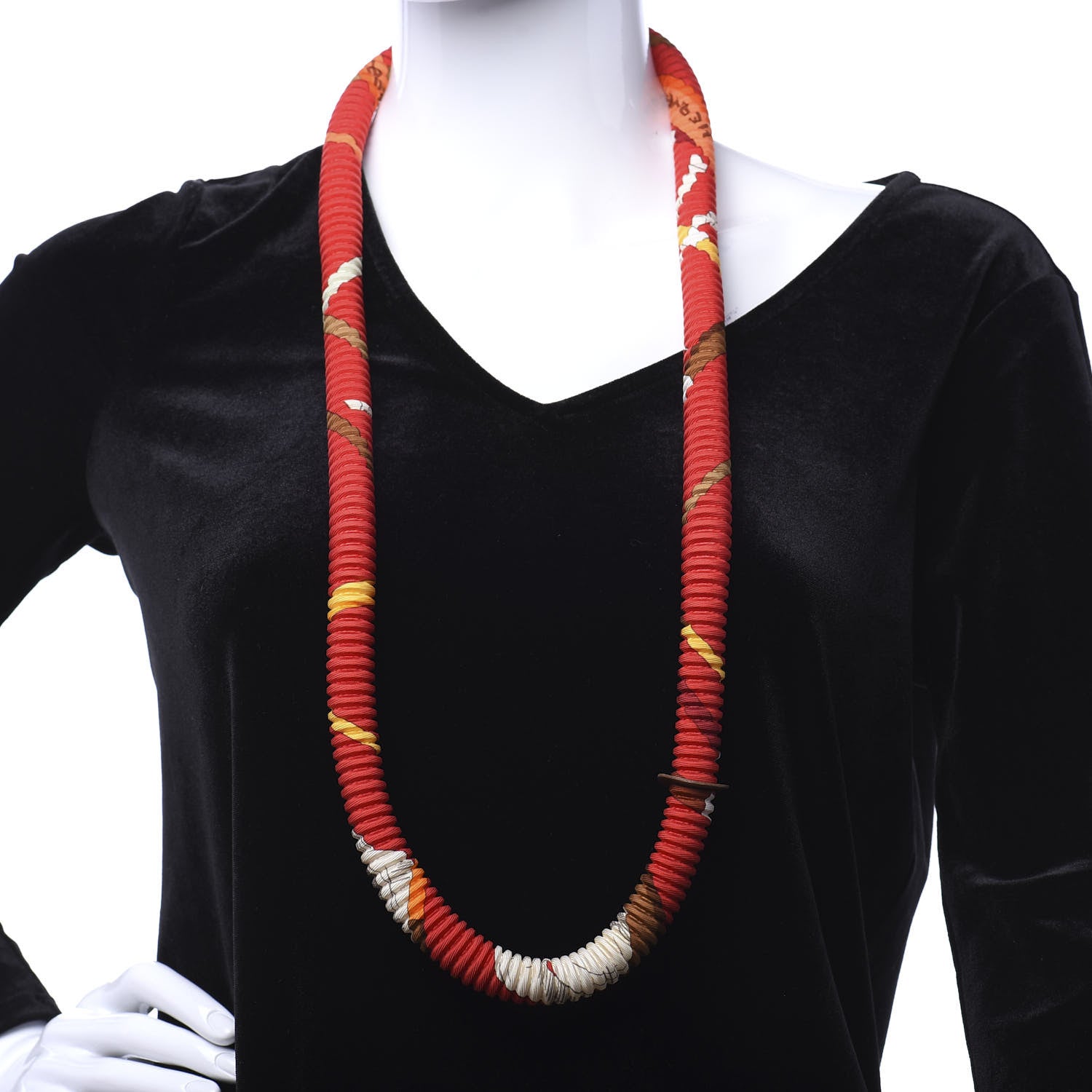 Hermes Silk Collier Plisse En Soie Petit H Pleated Necklace 2 of 8