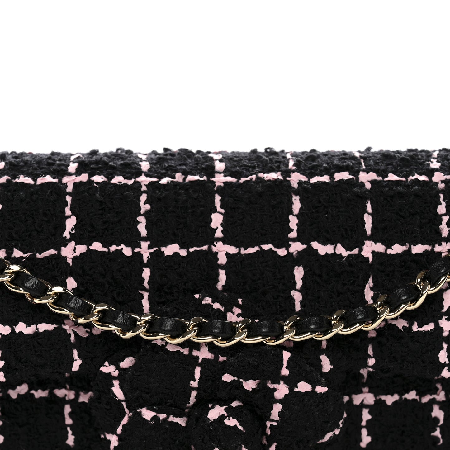 Tweed Quilted East West Camellia Clutch Black Pink