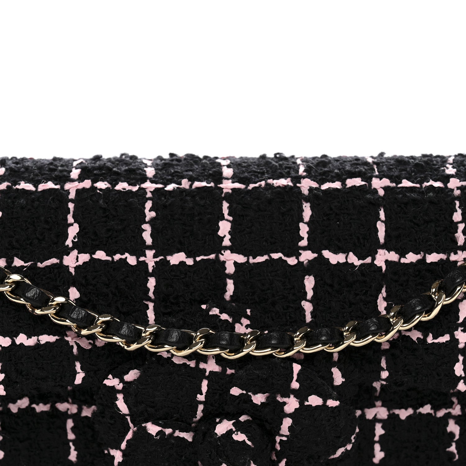 Chanel Tweed Quilted East West Camellia Clutch Black Pink 8 of 10