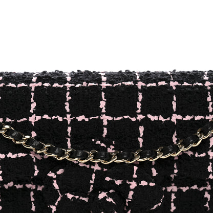 Chanel Tweed Quilted East West Camellia Clutch Black Pink 8 of 10