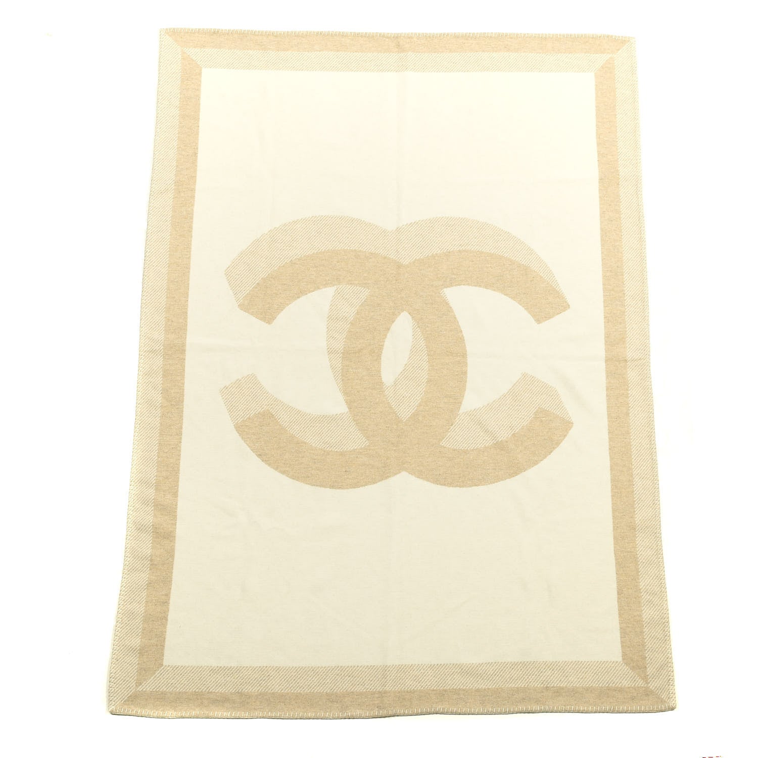Chanel Wool Cashmere CC Throw Blanket Beige 1 of 3
