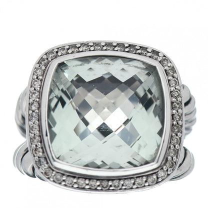David Yurman Sterling Silver Diamond Prasiolite 14mm Albion Ring 53 6.25 1 of 5