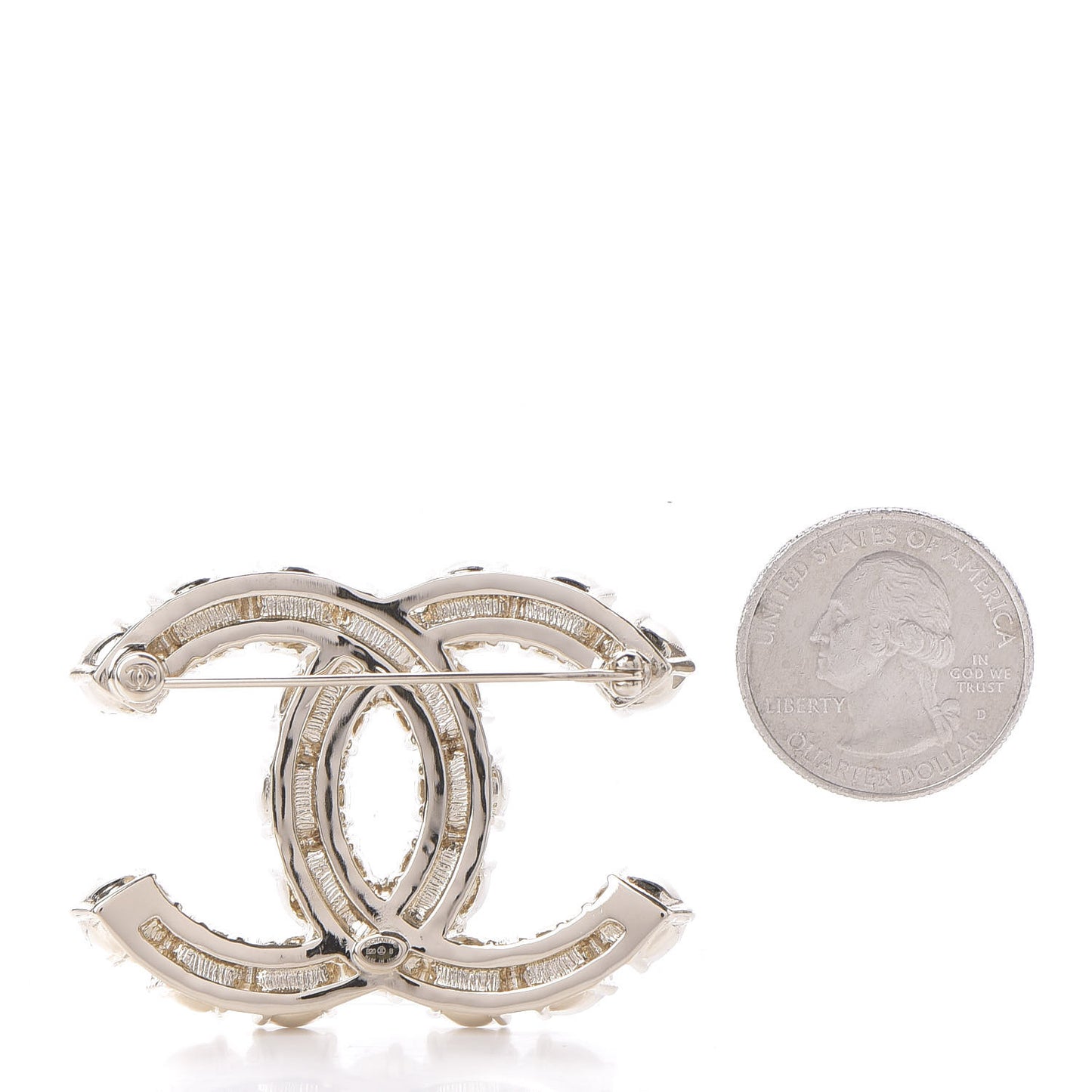 Crystal Pearl CC Dazzling Domino Brooch Gold Black