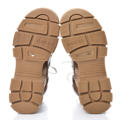 Gucci X SEGA Suede Shearling Calfskin GG Monogram Mens Flashtrek High-Top Sneakers 8 New Cuir Beige Ruggine 5 of 7