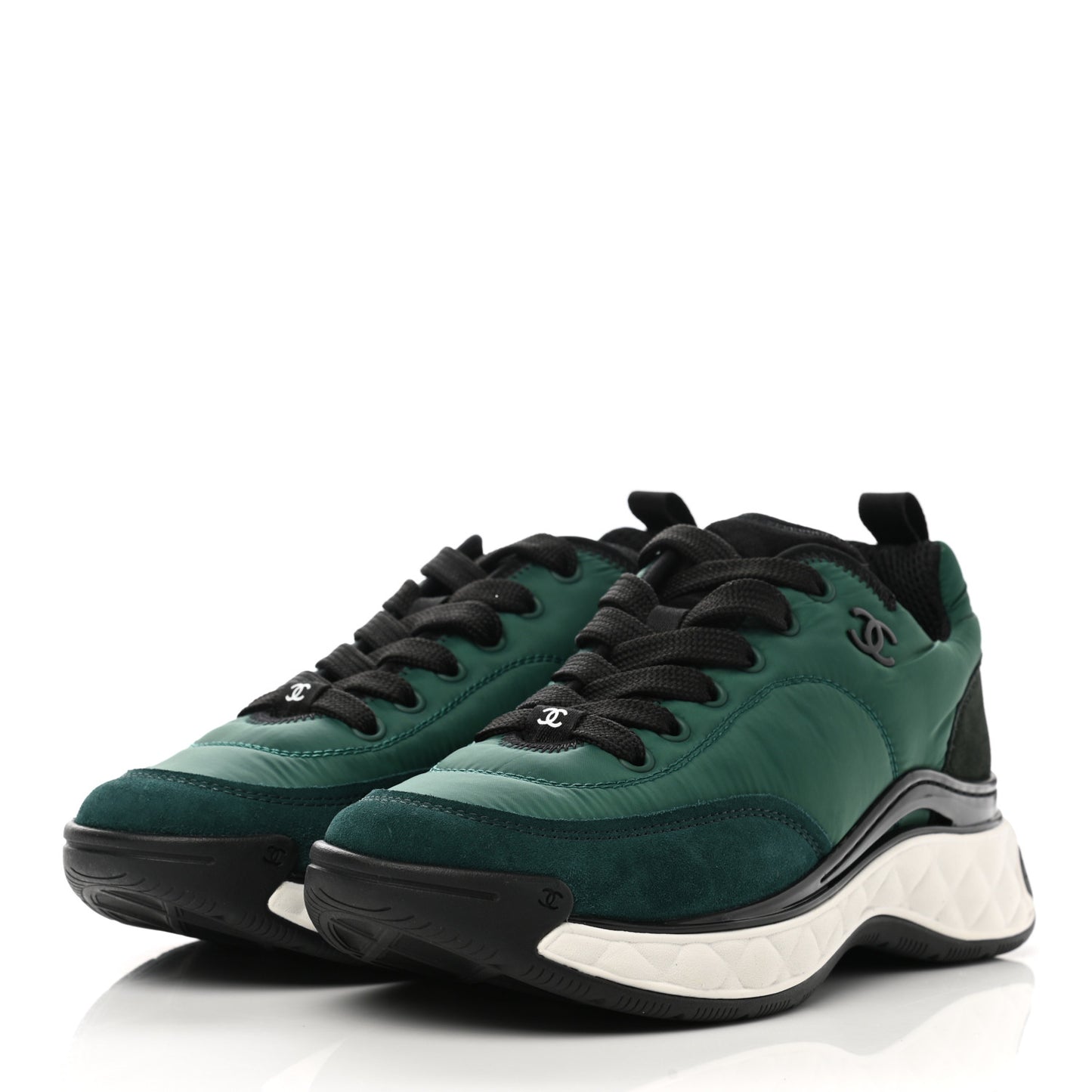 Nylon Suede Calfskin Womens Logo Sneakers 36.5 Green