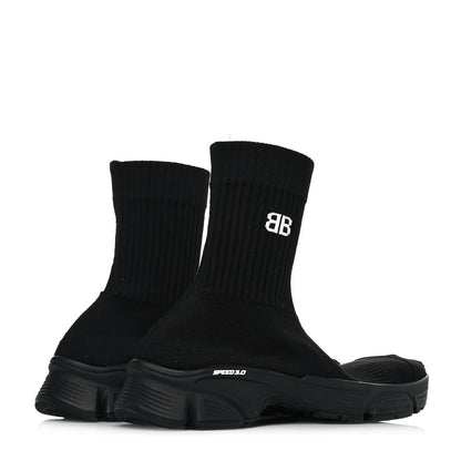 Balenciaga Technical Ribbed 3D Recycled Knit Womens Speed 3.0 Sneakers 37 Monocolor Black 4 of 7