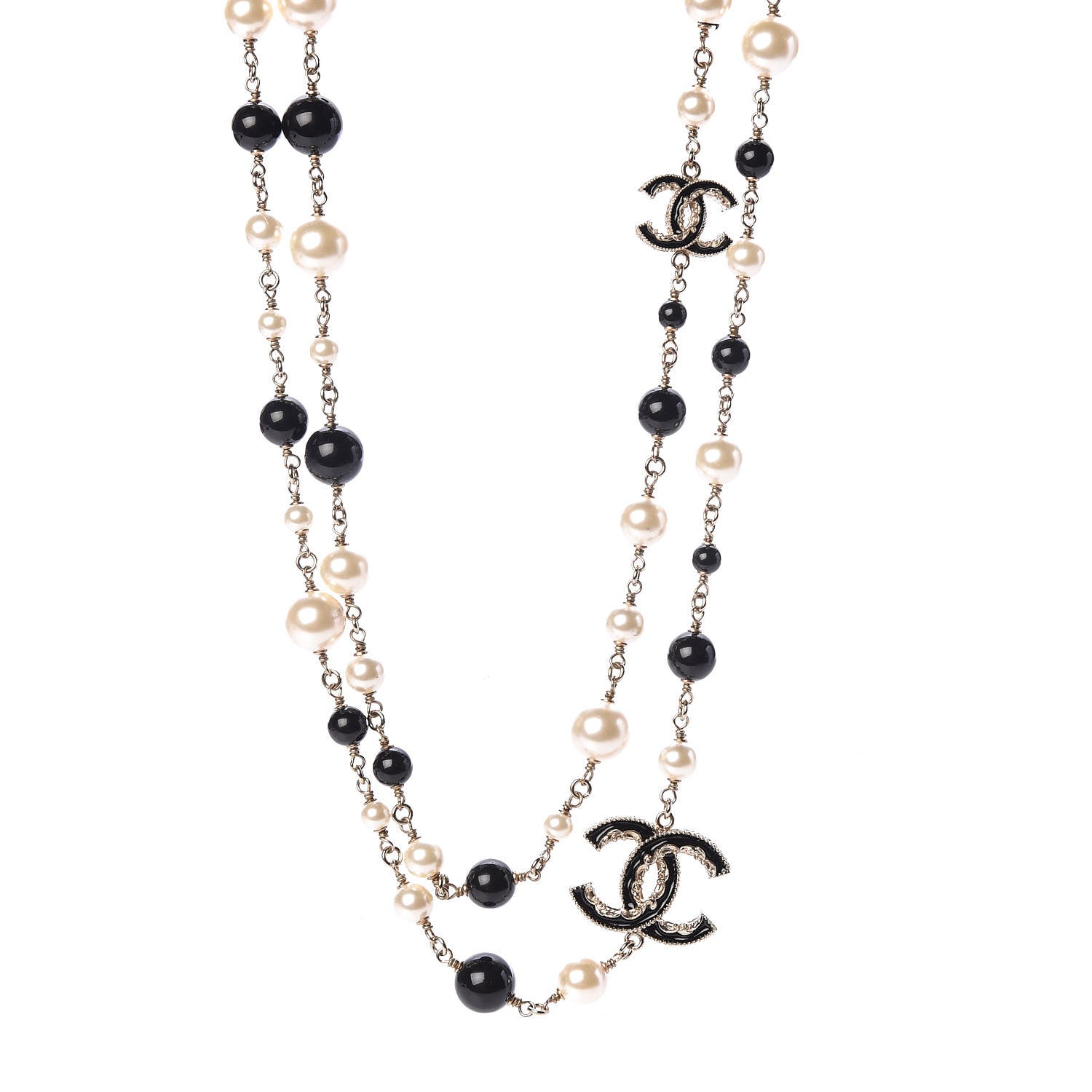 Chanel Pearl Bead Enamel CC Baroque Long Necklace Black Gold 1 of 5