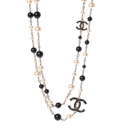 Chanel Pearl Bead Enamel CC Baroque Long Necklace Black Gold 1 of 5