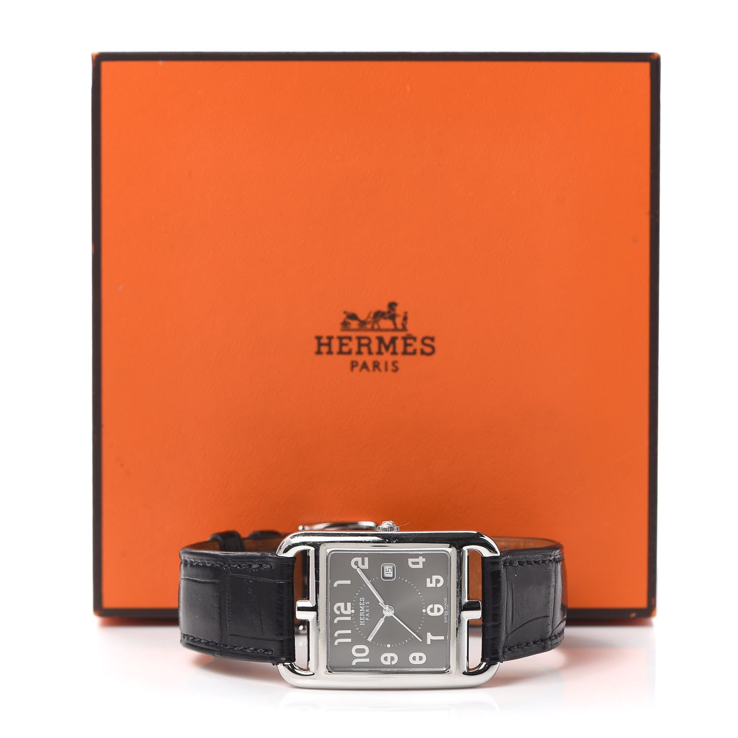 Hermes Stainless Steel Alligator 29mm Cape Cod Quartz Watch Noir 5 of 5