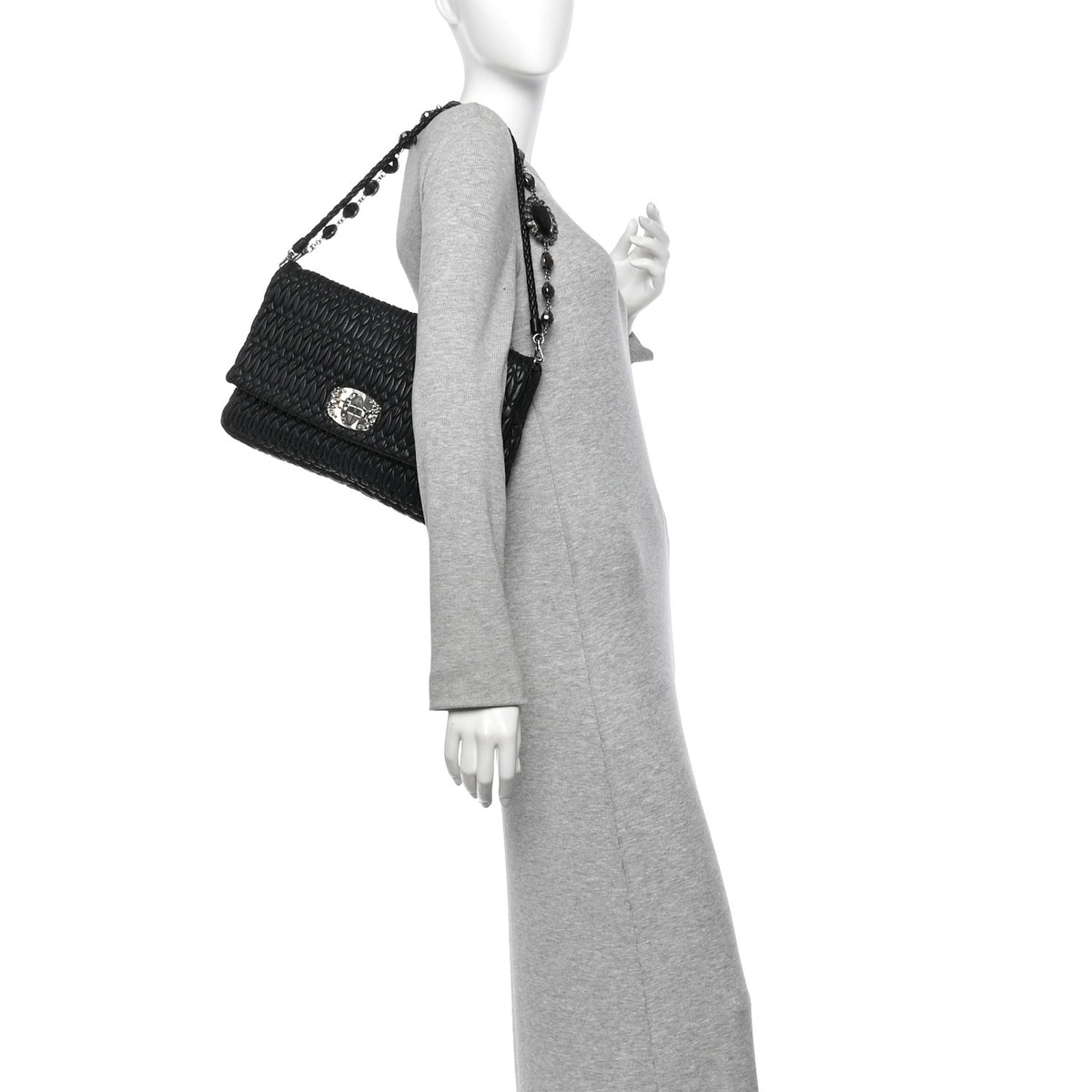 Miu Miu Nappa Matelasse Crystal Flap Clutch Black 3 of 23