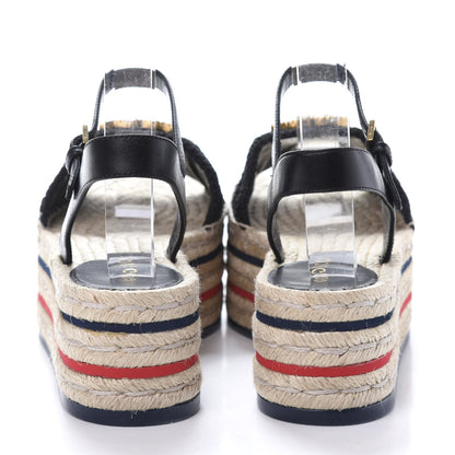 Gucci Cotton Malaga Kid Crochet Pearly GG Lilibeth Espadrille Platform Sandals 38 Black 5 of 10
