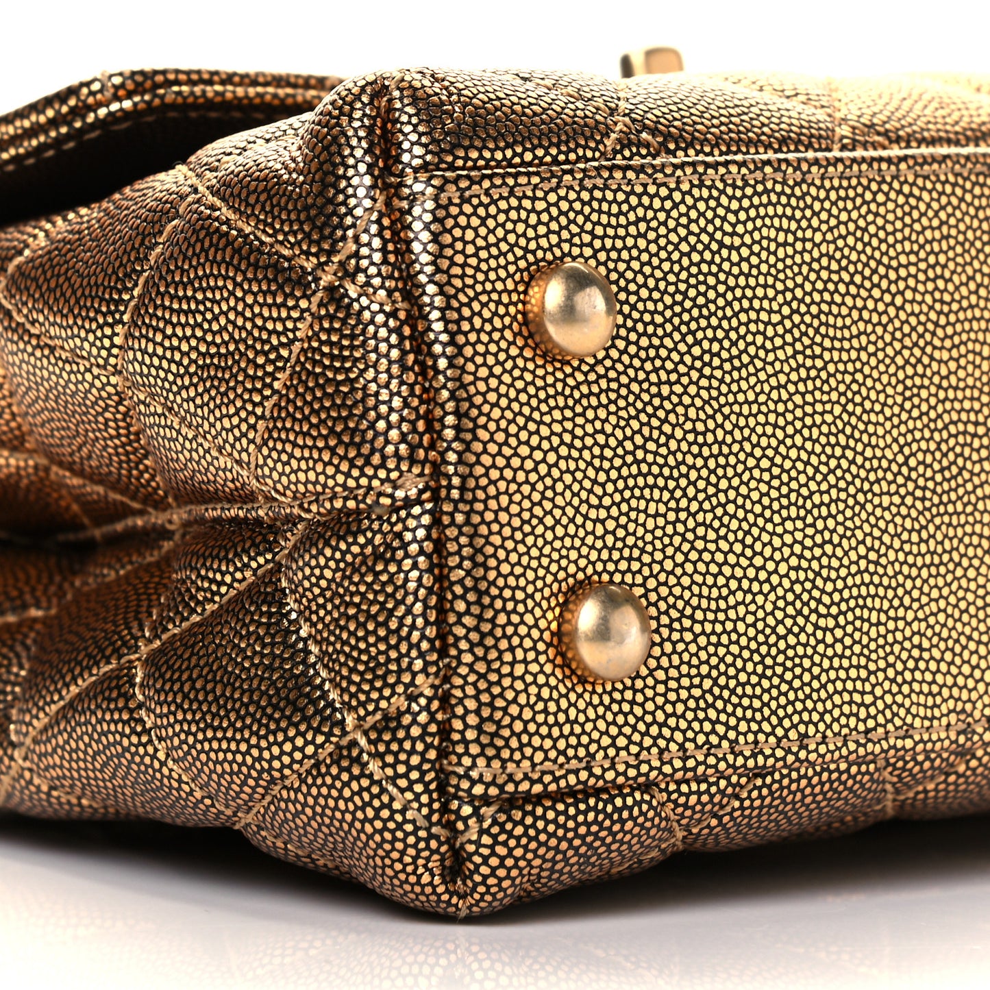 Metallic Caviar Quilted Mini Coco Handle Flap Gold