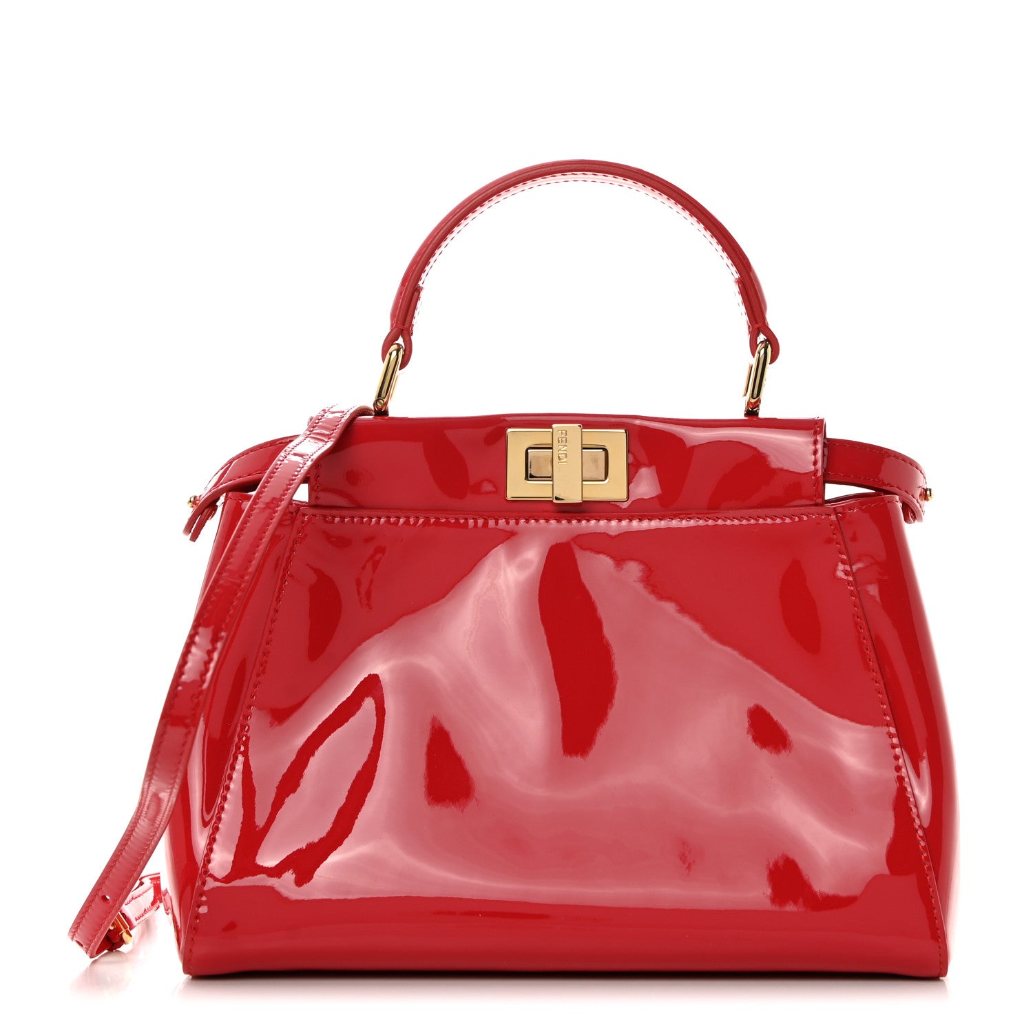 Fendi Vitello Vernice Mou Mini Peekaboo Iconic Satchel Rosso Cardinale 1 of 10