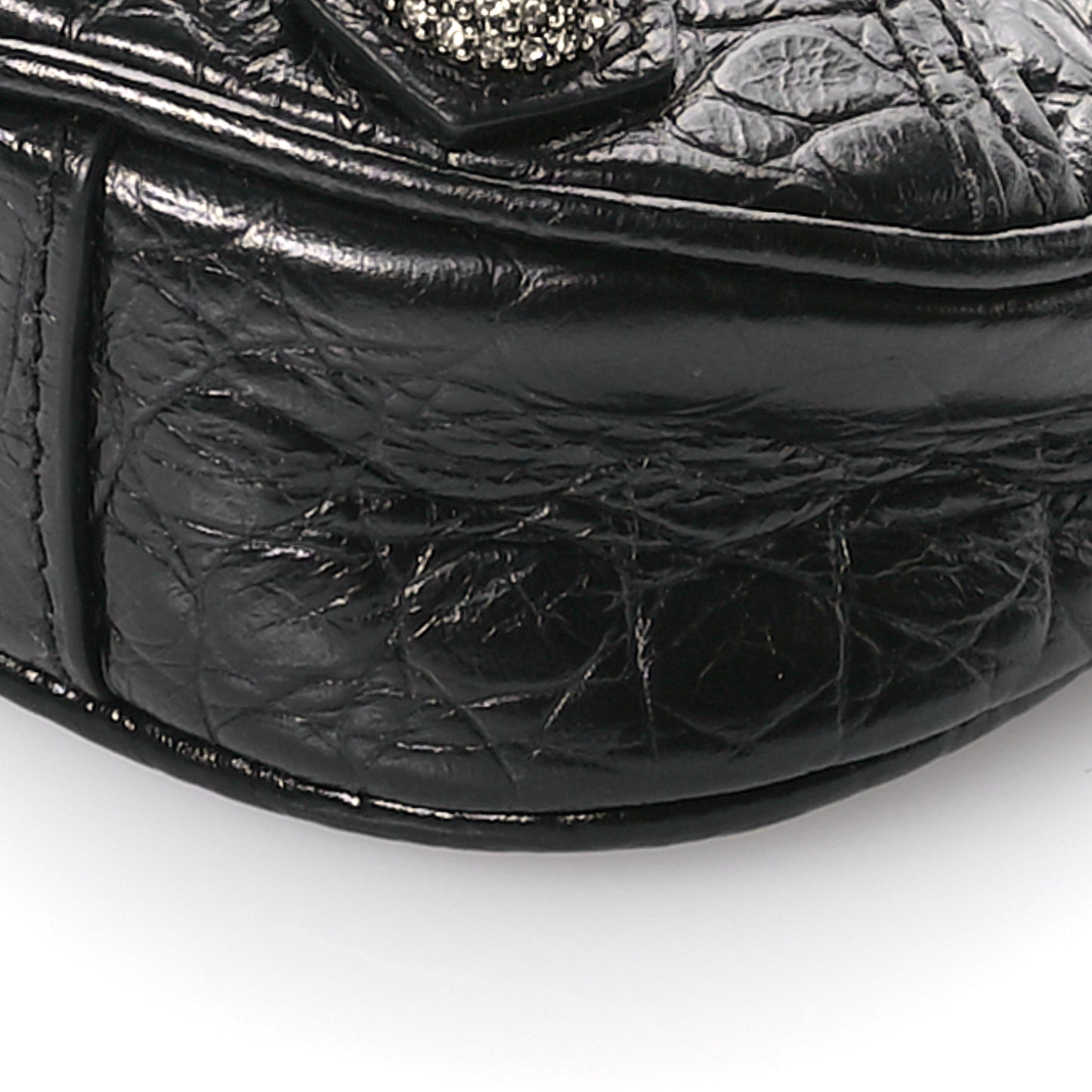 Extra Supple Calfskin Crocodile Embossed Crystal Le Cagole Mini Purse With Chain Black