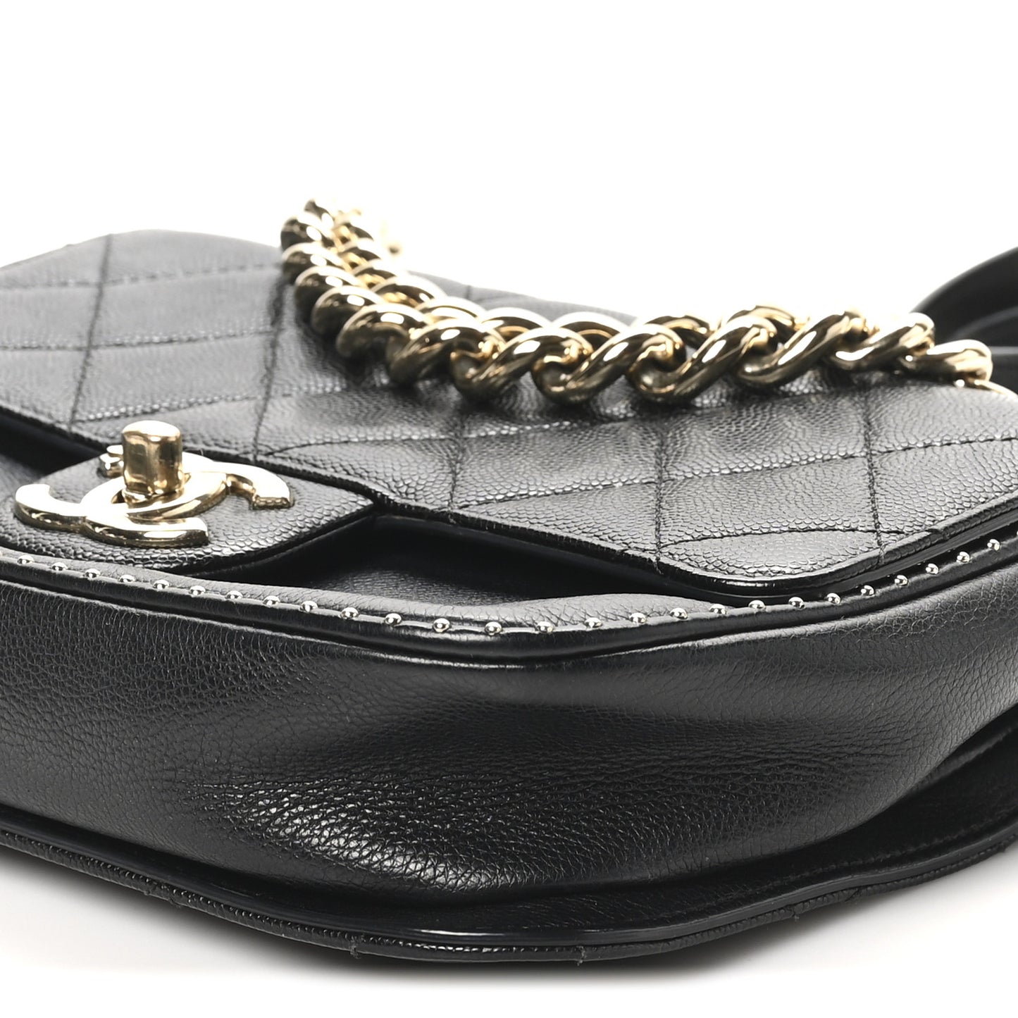 Caviar Quilted Small Studded Flap Black