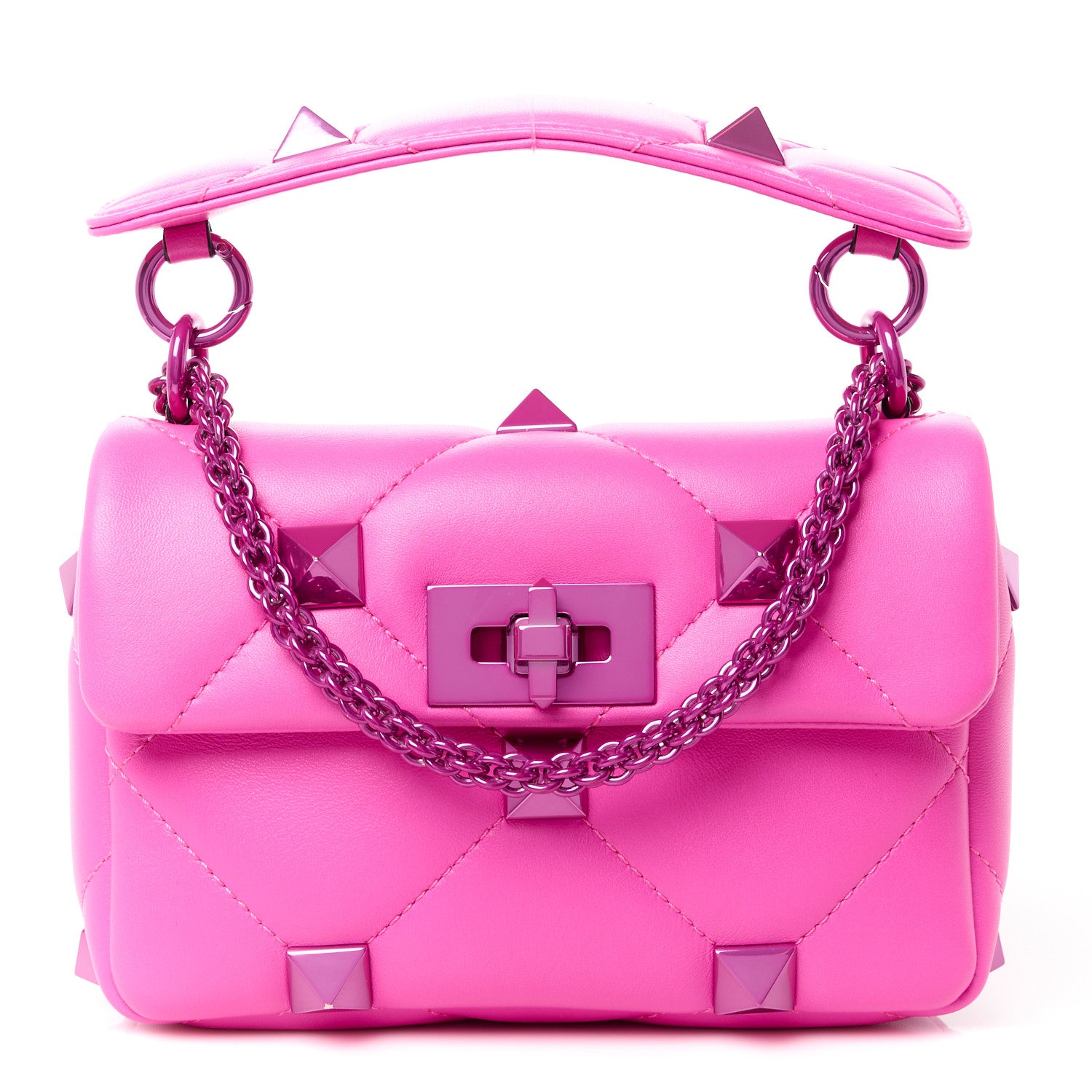 Valentino Garavani Nappa Lacquer Monochrome Small Roman Stud Shoulder Bag Pink PP 1 of 10
