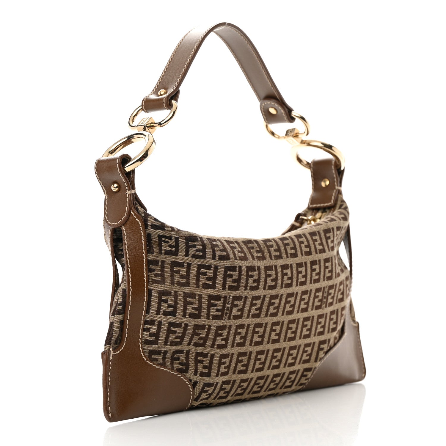 Fendi Zucchino Cuoio Small Chef Pocket Shoulder Bag Mogano Panna Fango 3 of 12