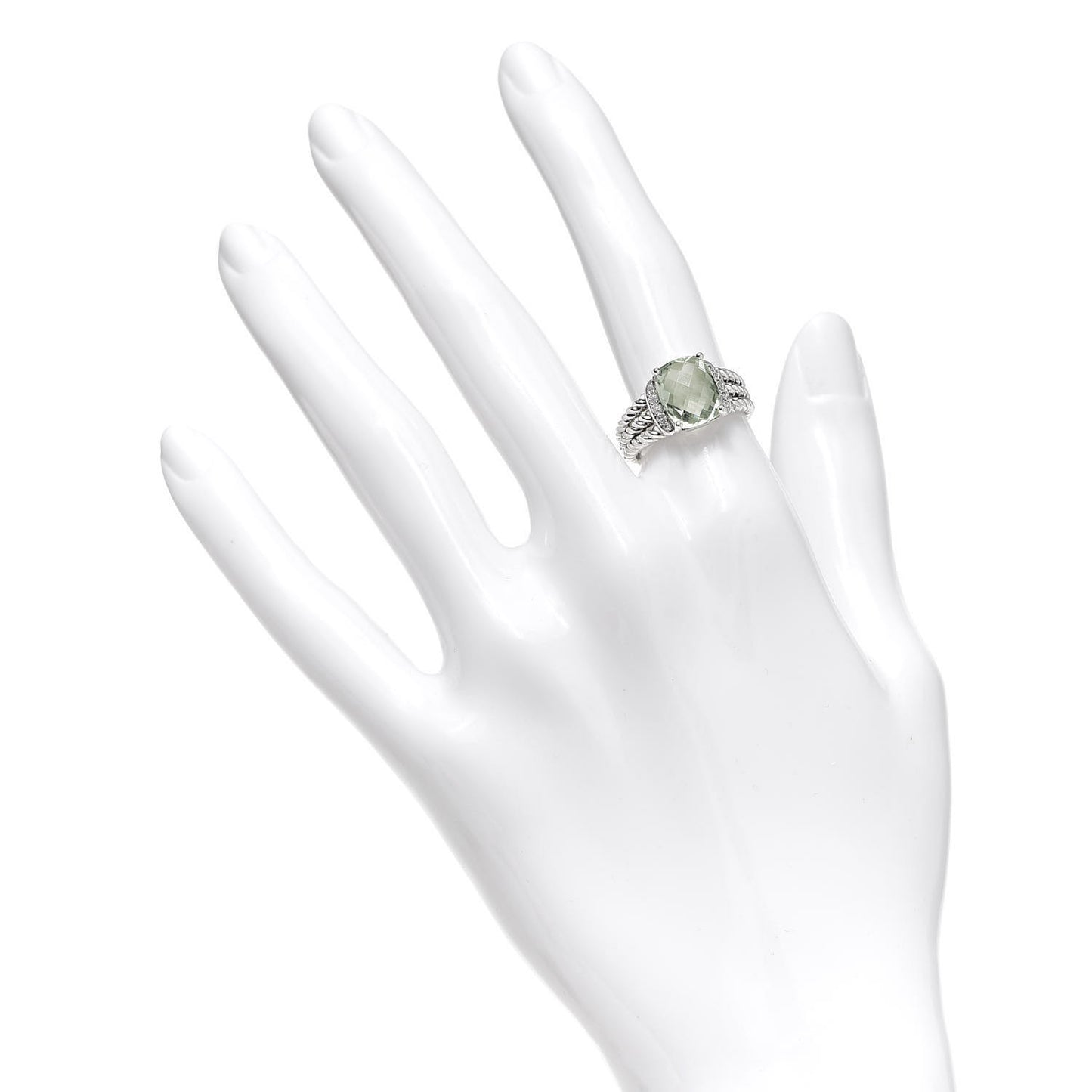 Sterling Silver Diamond Prasiolite 10mm Petite Wheaton Ring 52 6