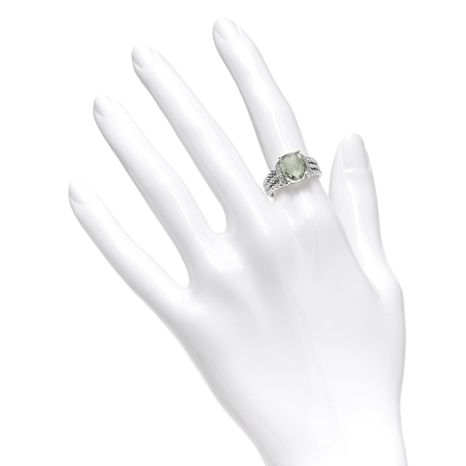 David Yurman Sterling Silver Diamond Prasiolite 10mm Petite Wheaton Ring 52 6 2 of 5