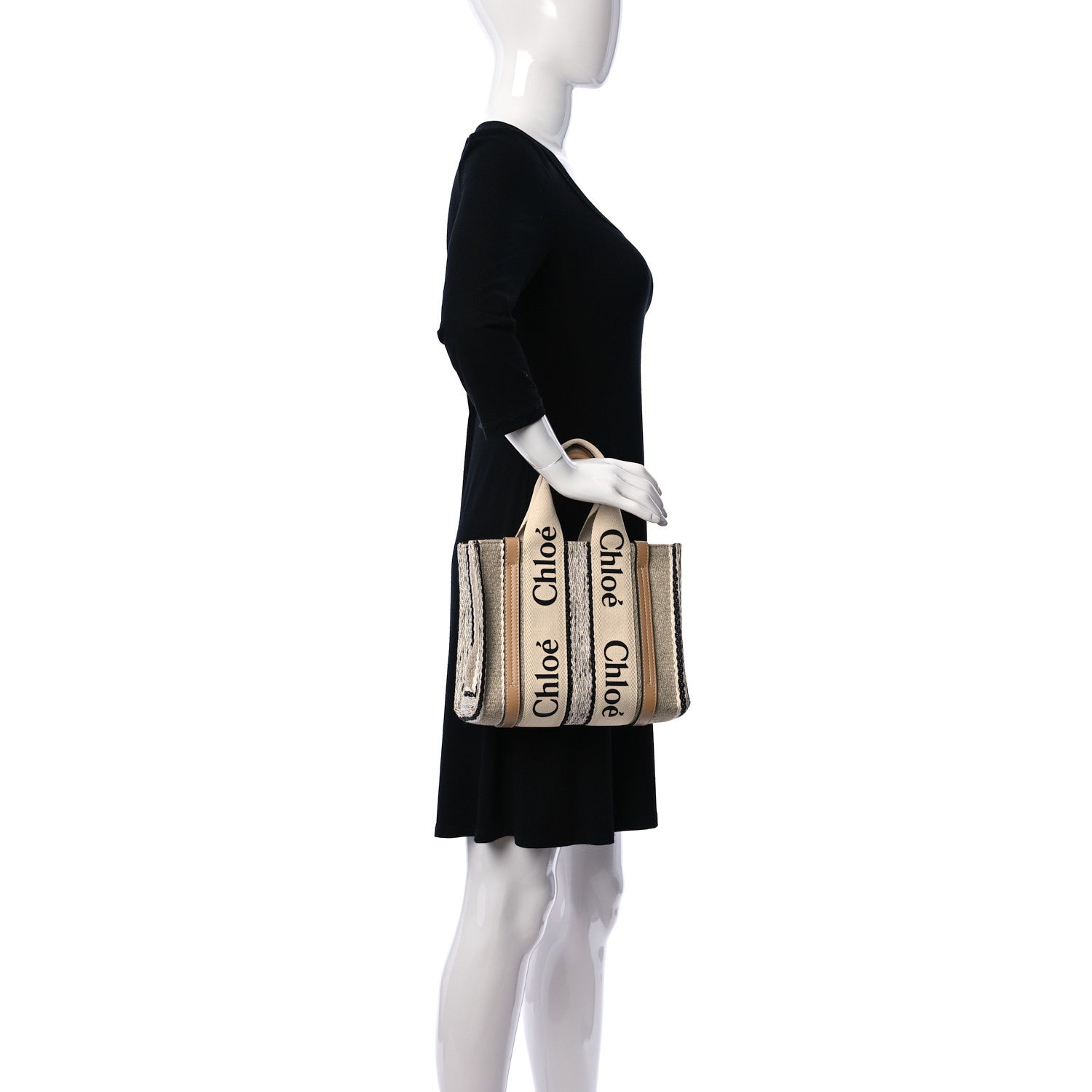 Chloe Cotton Calfskin Small Woody Ribbon Tote With Strap Soft Tan 2 of 11