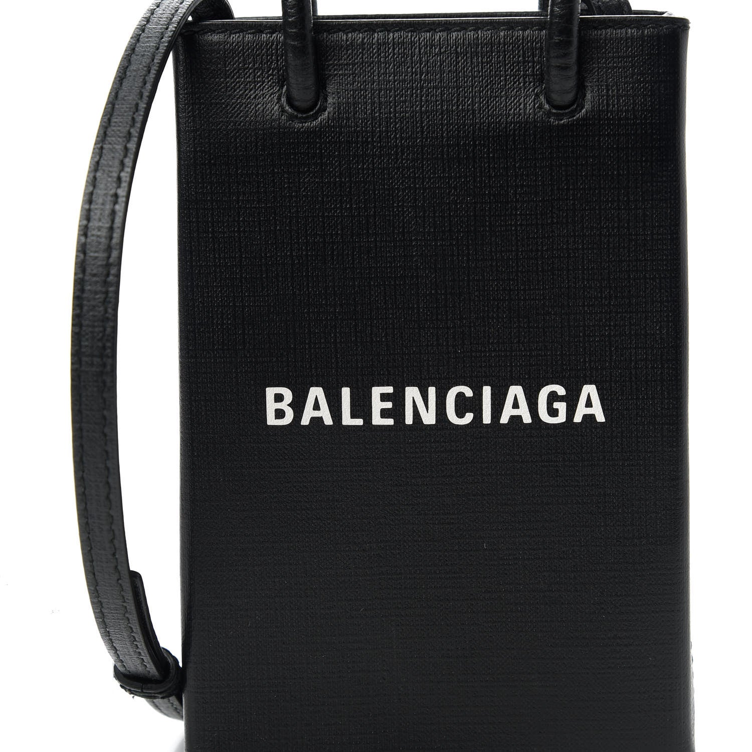 Balenciaga Squared Calfskin Logo Shopping Phone Holder Bag Black 10 of 10