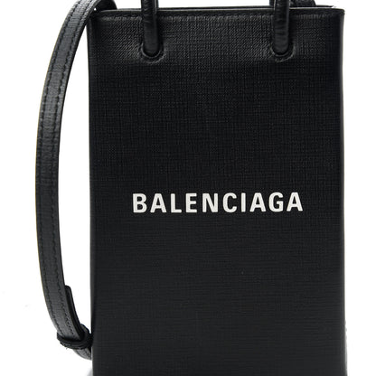 Balenciaga Squared Calfskin Logo Shopping Phone Holder Bag Black 10 of 10