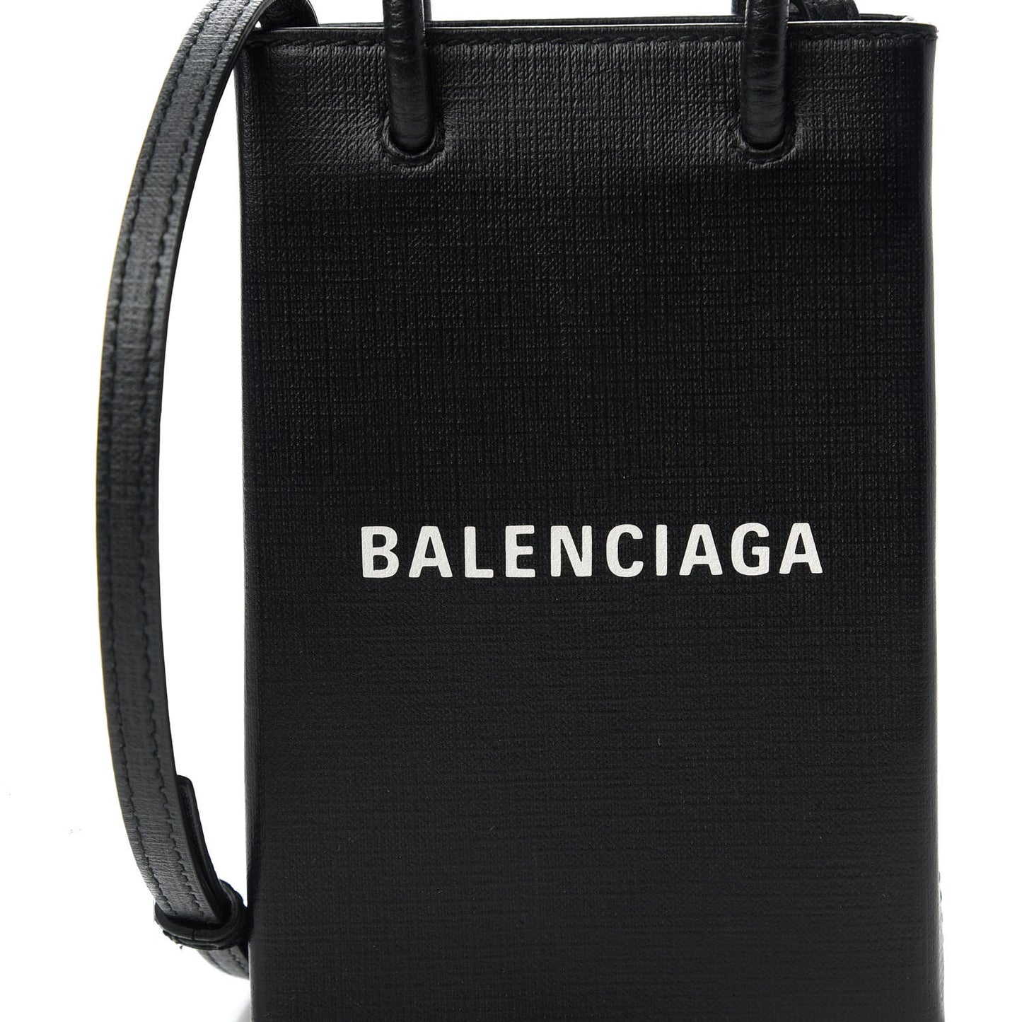 Squared Calfskin Logo Shopping Phone Holder Bag Black