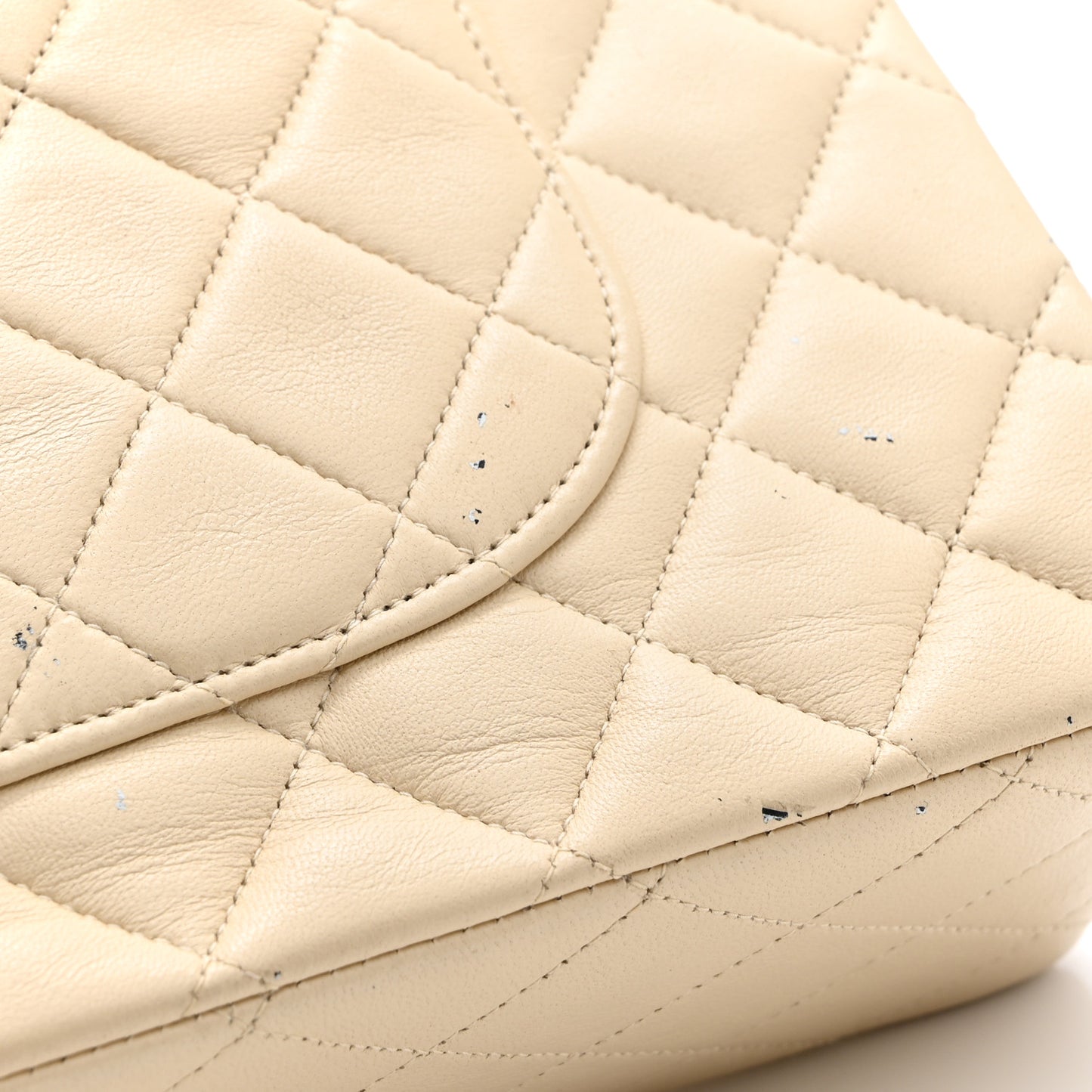 Lambskin Quilted Medium Double Flap Beige