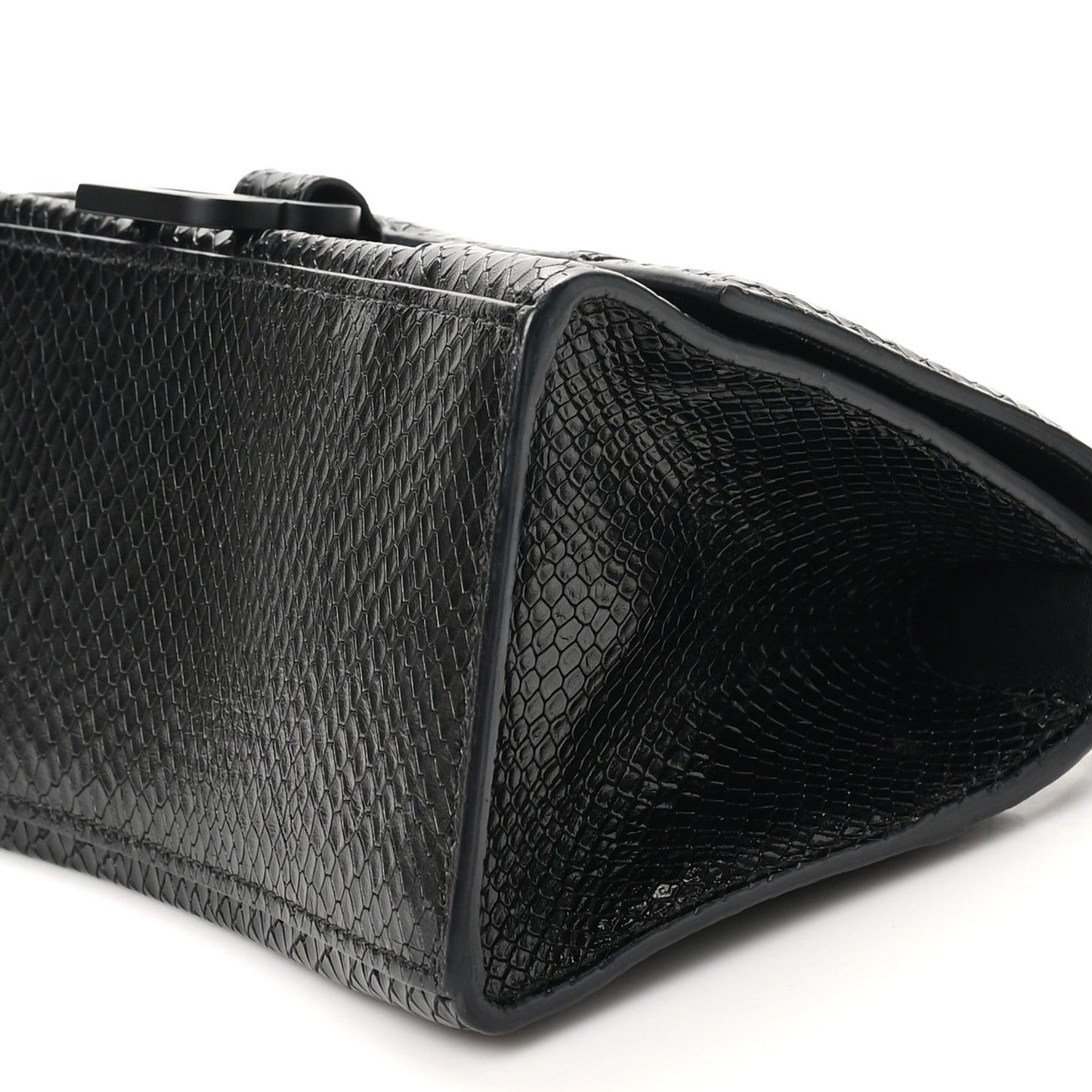 Matte Calfskin Snake Embossed Tonal B Small Hourglass Top Handle Bag Black
