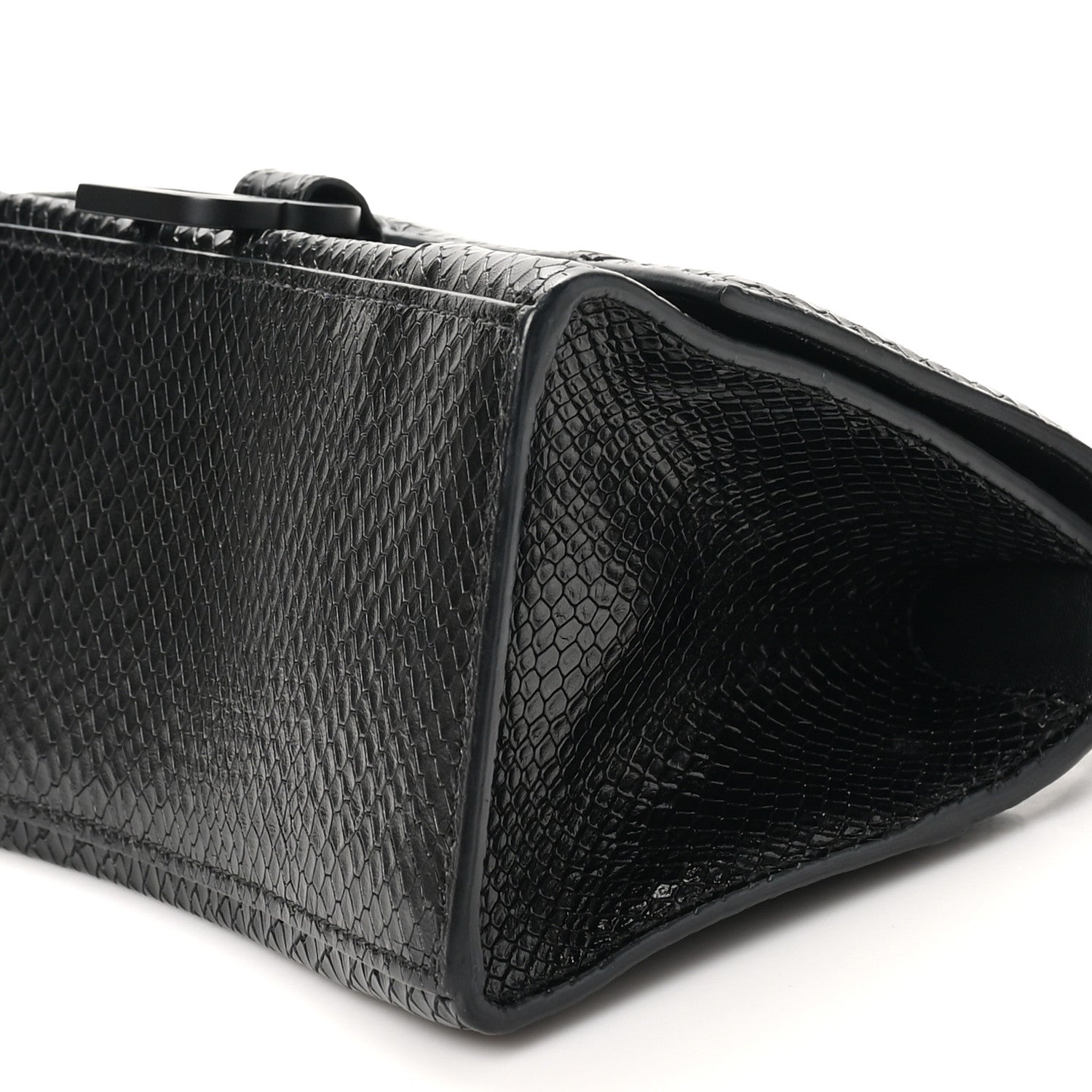 Balenciaga Matte Calfskin Snake Embossed Tonal B Small Hourglass Top Handle Bag Black 10 of 10