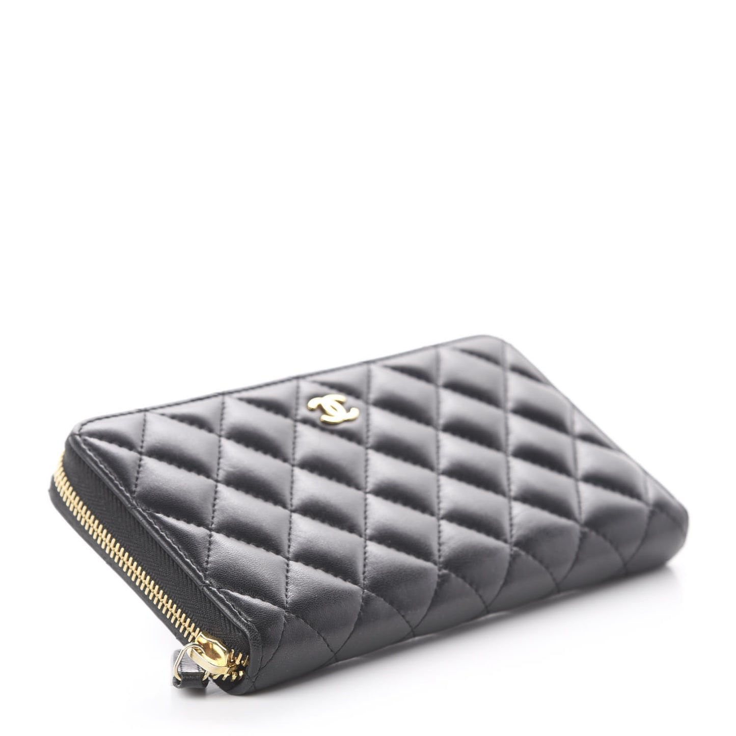 Lambskin Quilted Large Gusset Zip Around Wallet Black