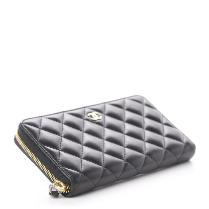 Chanel Lambskin Quilted Large Gusset Zip Around Wallet Black 3 of 7