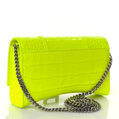 Balenciaga Shiny Calfskin Crocodile Embossed Hourglass Chain Bag Fluo Yellow 2 of 7